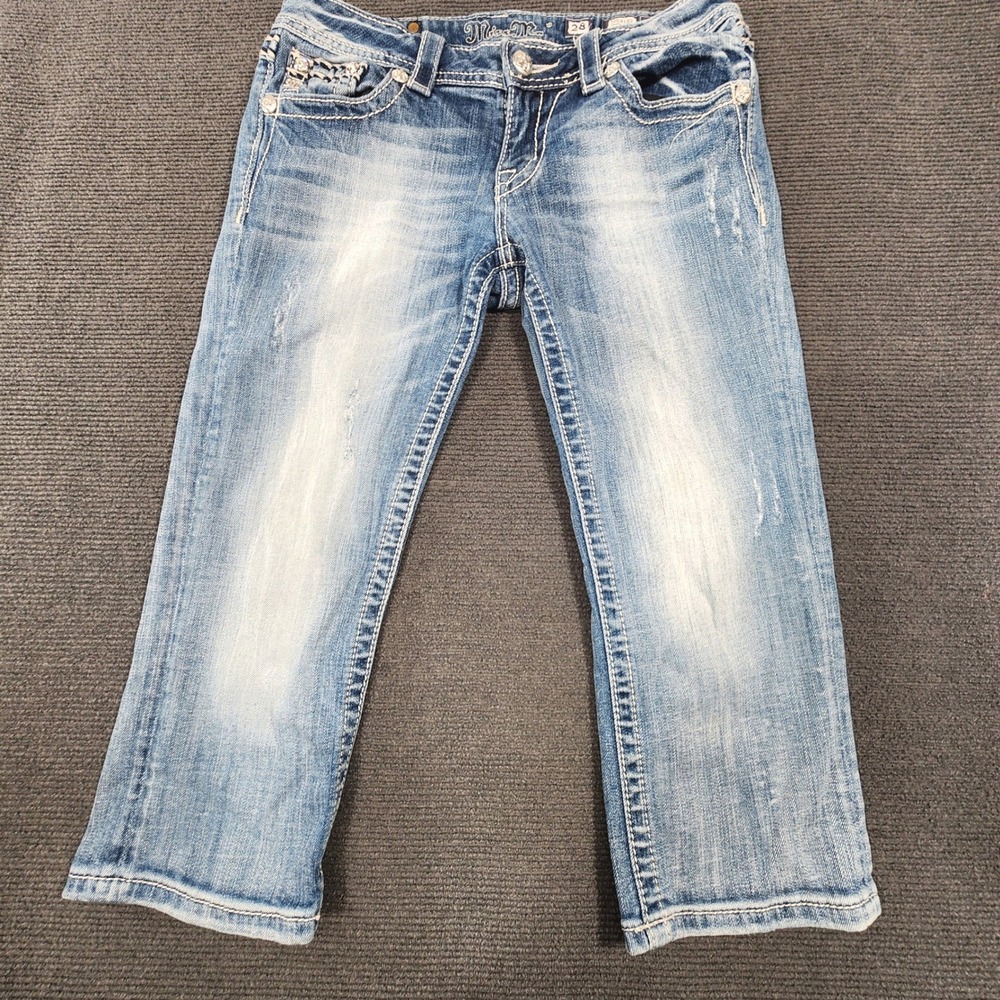 Miss Me Capri Jeans Women 28 Blue Embroidered Flap Pocket Y2K